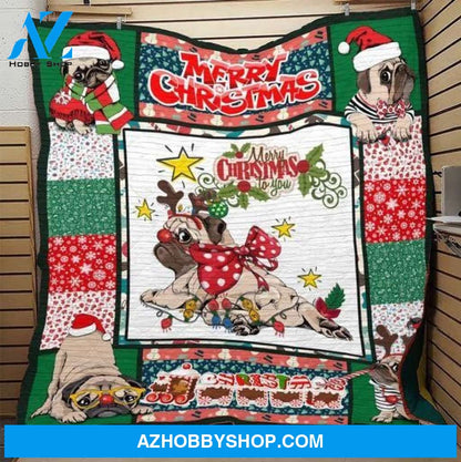 Christmas With Pug Fleece Blanket