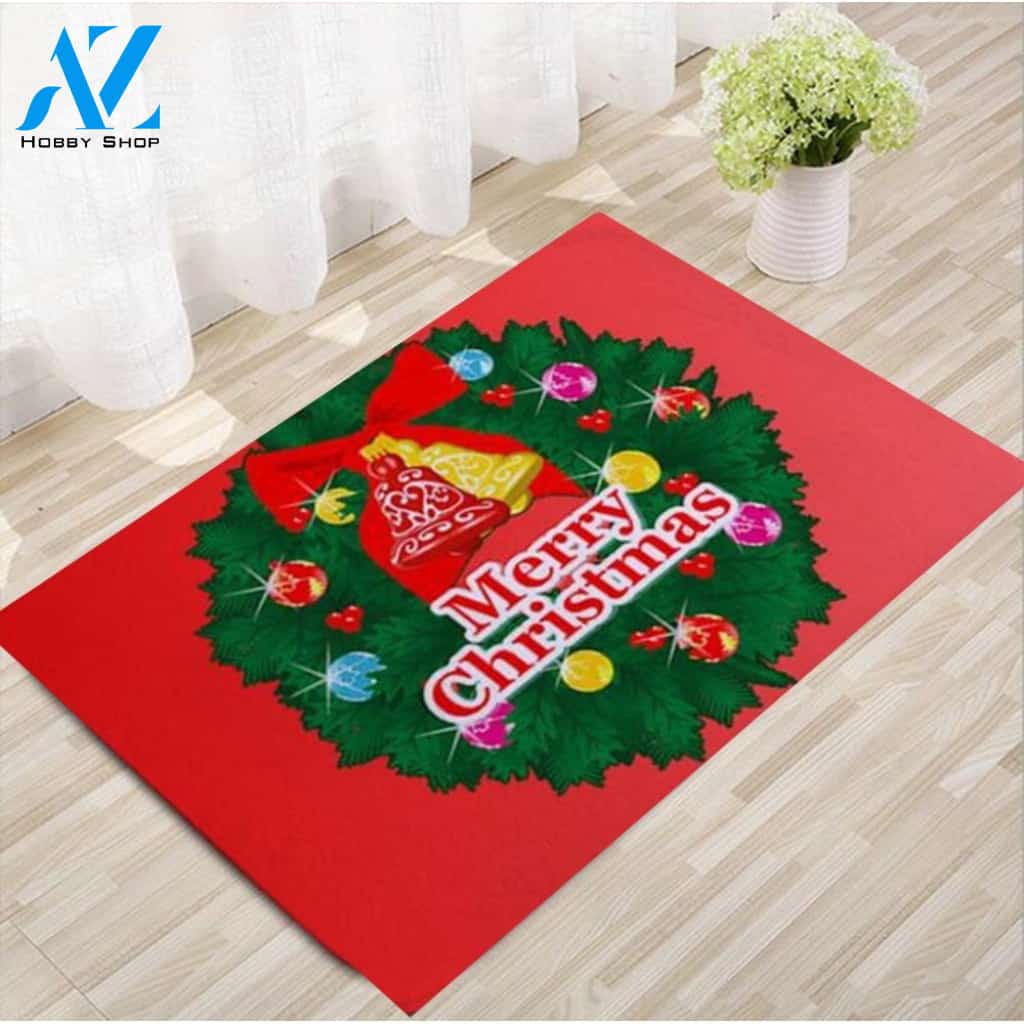 Christmas Wreath Bells Doormat Rug Gift Doormat Welcome Mat Housewarming Home Decor Funny Doormat Gift Idea