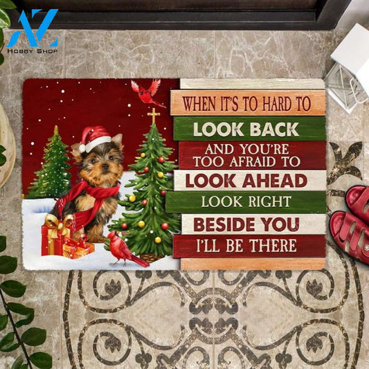 Christmas Yorkshire Terrier Look right beside you Doormat