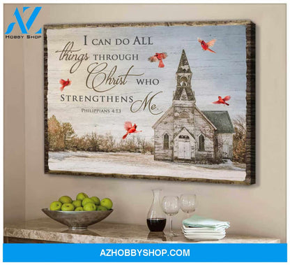 Church and Cardinal Canvas I can do all things through Christ who strengthens me Wall Art Decor