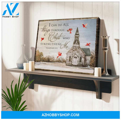 Church and Cardinal Canvas I can do all things through Christ who strengthens me Wall Art Decor