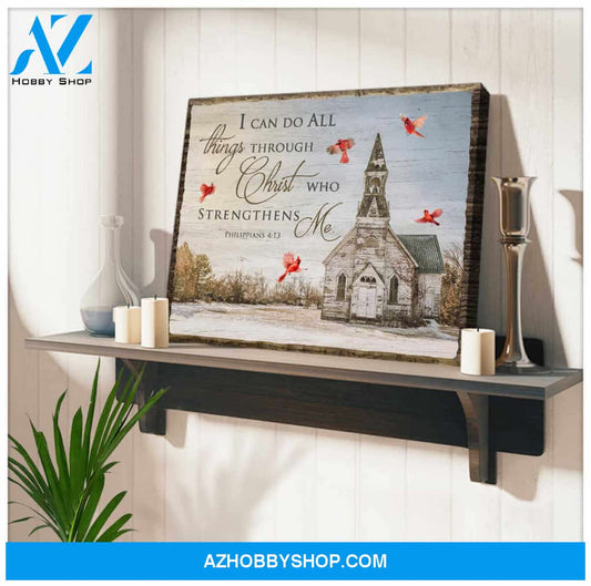 Church and Cardinal Canvas I can do all things through Christ who strengthens me Wall Art Decor