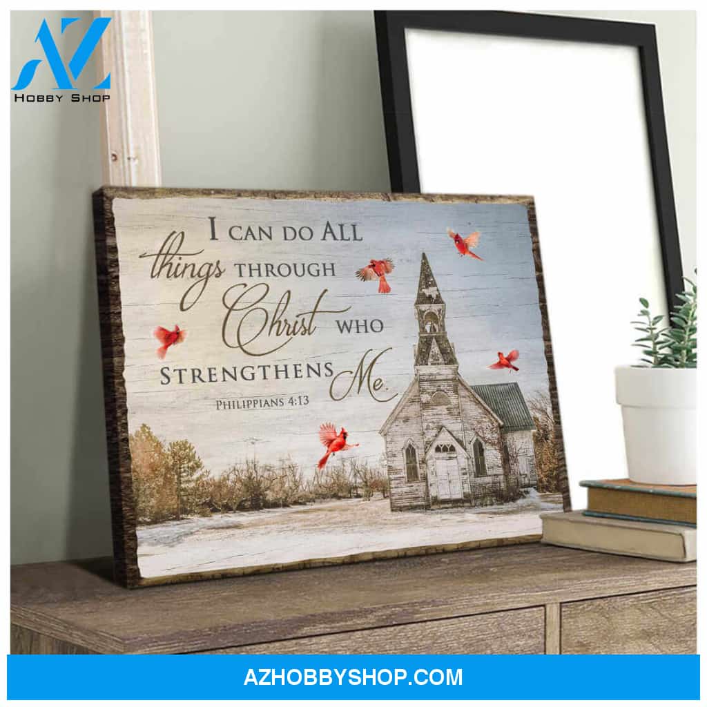 Church and Cardinal Canvas I can do all things through Christ who strengthens me Wall Art Decor