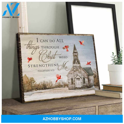 Church and Cardinal Canvas I can do all things through Christ who strengthens me Wall Art Decor