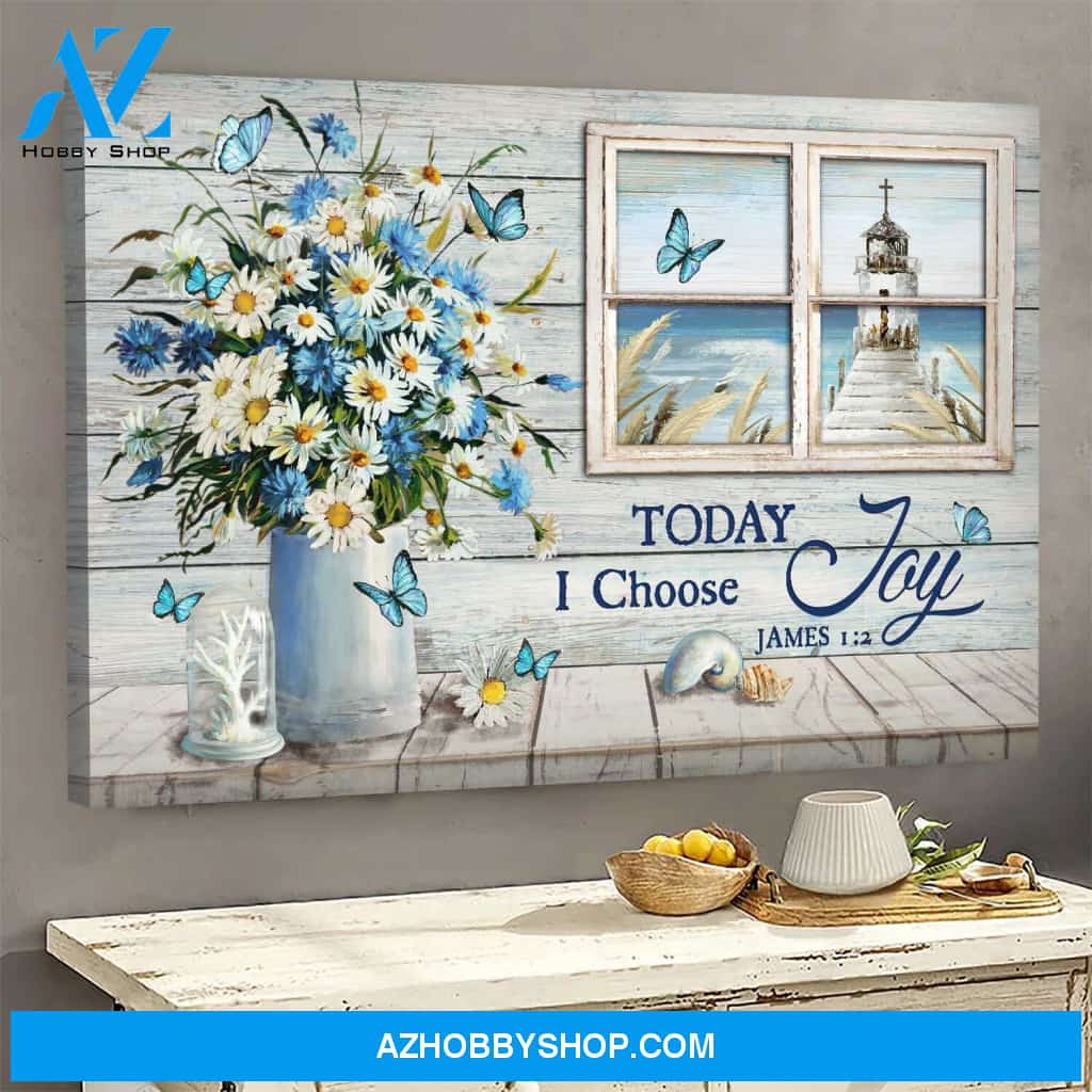 Church seen through the window - Today I choose joy - Jesus Landscape Canvas Prints, Wall Art