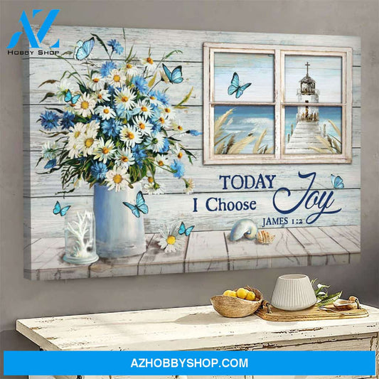 Church seen through the window - Today I choose joy - Jesus Landscape Canvas Prints, Wall Art