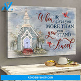 Church with cardinal bird - When life gives you more than, you can stand kneel - Jesus Landscape Canvas Prints - Wall Art