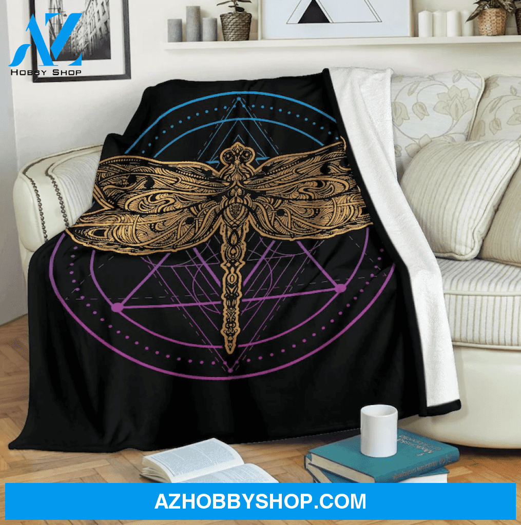 Circle Dragonfly Micro Fleece Blanket Home Decor Bedding Couch Sofa Soft And Comfy Cozy Gift For Dragonfly Lover, Gift For Friend Family, Birthday Gift