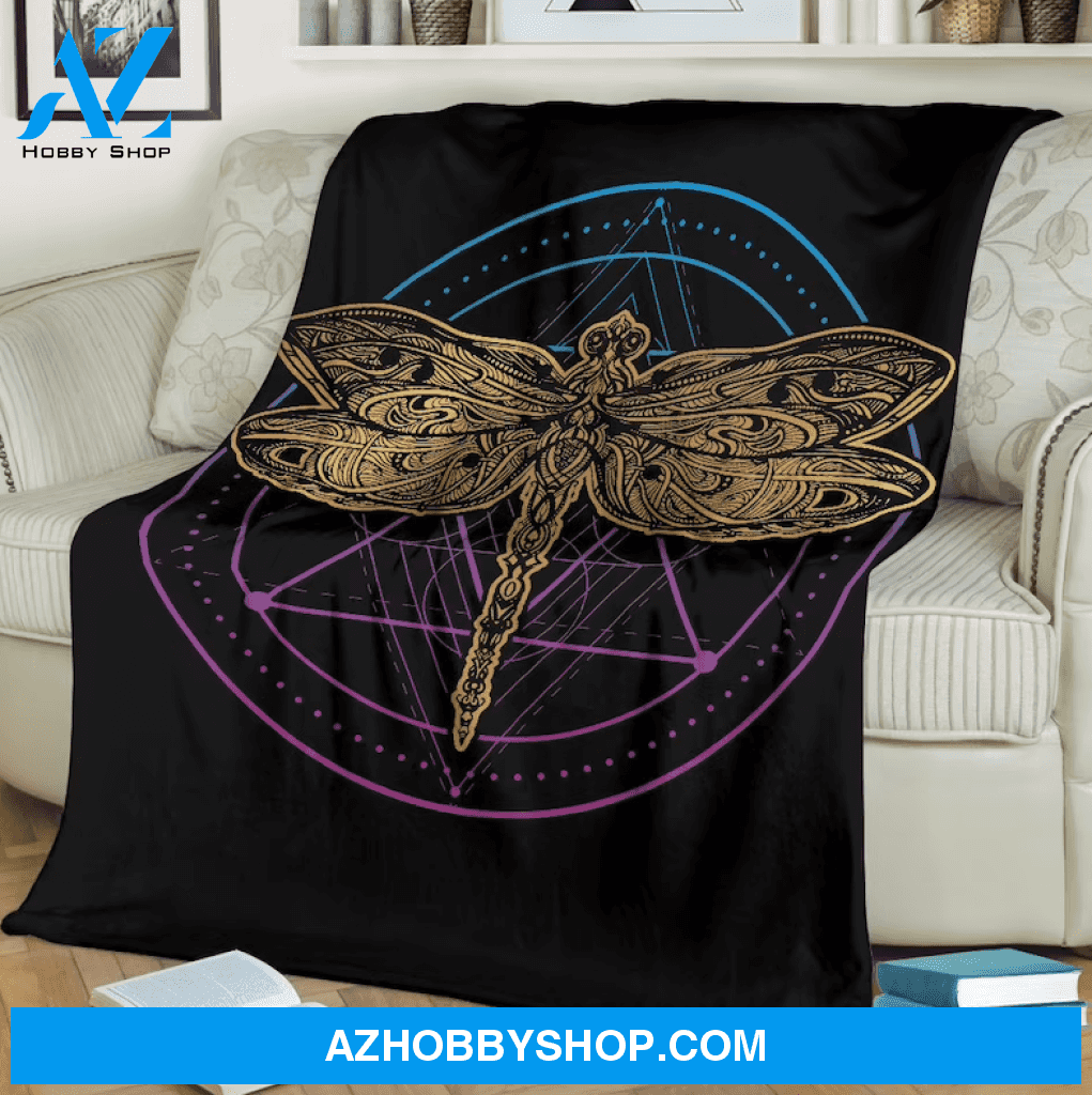 Circle Dragonfly Micro Fleece Blanket Home Decor Bedding Couch Sofa Soft And Comfy Cozy Gift For Dragonfly Lover, Gift For Friend Family, Birthday Gift