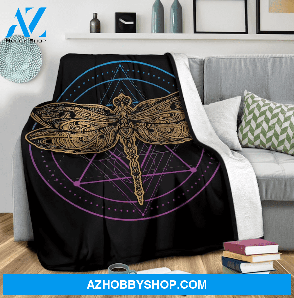 Circle Dragonfly Micro Fleece Blanket Home Decor Bedding Couch Sofa Soft And Comfy Cozy Gift For Dragonfly Lover, Gift For Friend Family, Birthday Gift