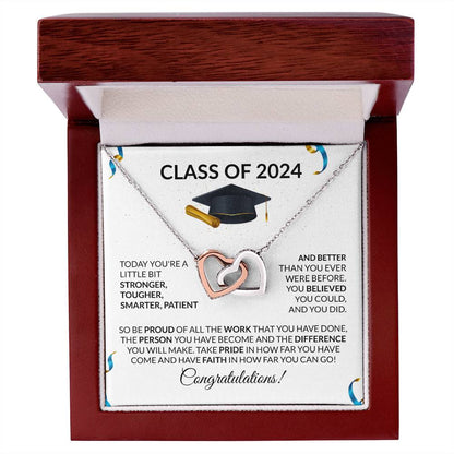 Class of 2024 Graduation Interlocking Hearts Necklace Gift