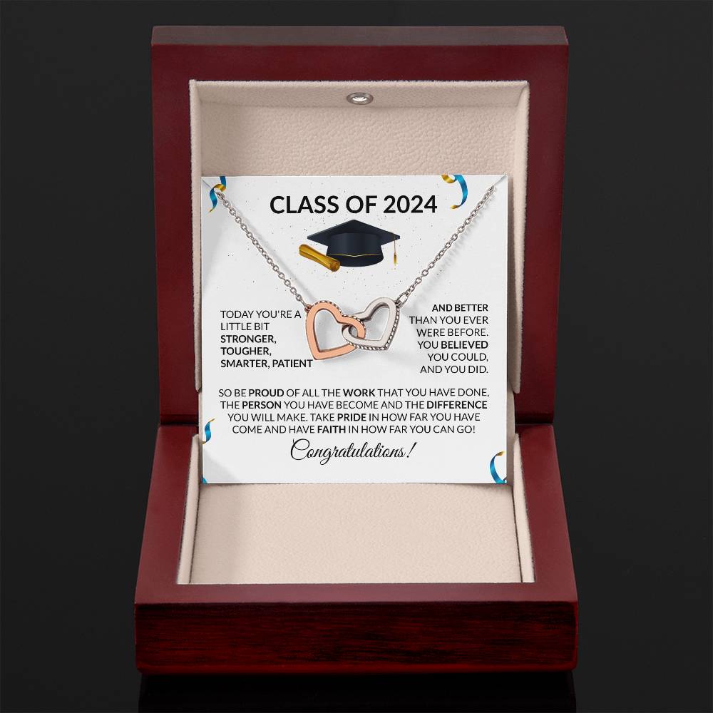 Class of 2024 Graduation Interlocking Hearts Necklace Gift