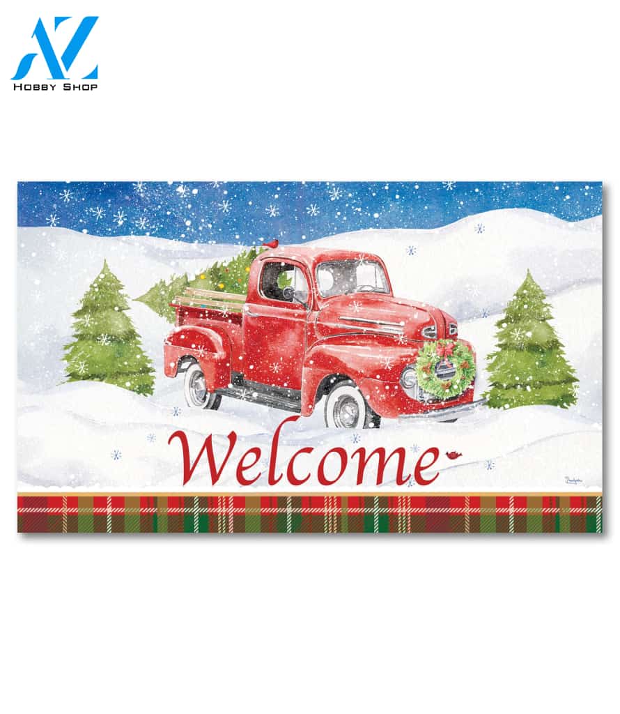 Classic Red Truck Christmas Doormat - 18" x 30"
