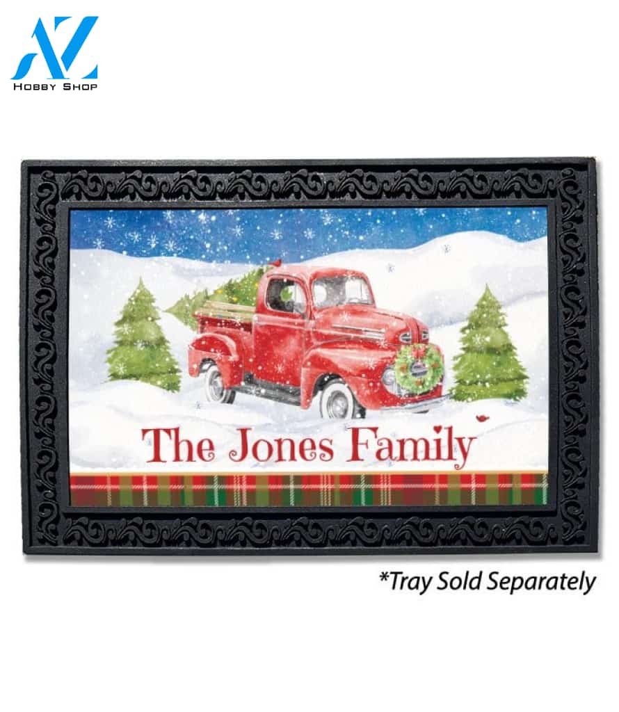 Classic Red Truck Christmas Personalized Doormat - 18" x 30"