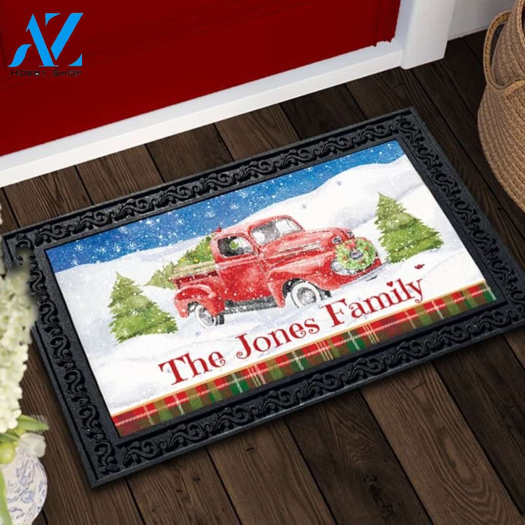 Classic Red Truck Christmas Personalized Doormat - 18" x 30"
