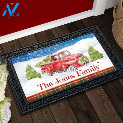 Classic Red Truck Christmas Personalized Doormat - 18" x 30"