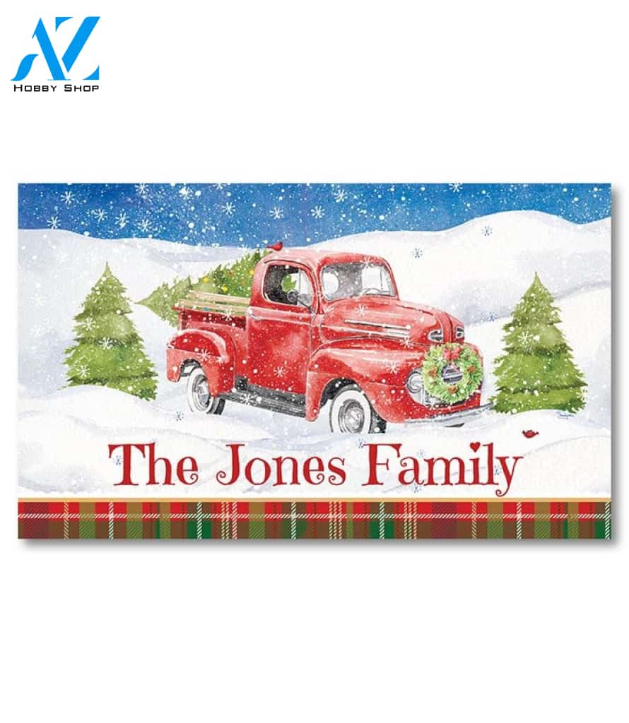 Classic Red Truck Christmas Personalized Doormat - 18" x 30"