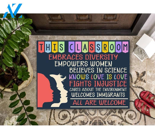 Classroom All Are Welcome Doormat Indoor And Outdoor Mat Entrance Rug Sweet Home Decor Housewarming Gift Gift For Classroom Friend Family Stem Feminist