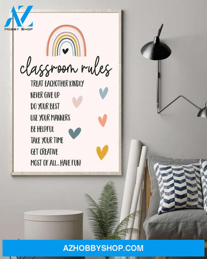 Teacher Classroom Canvas Classroom Rules, Student Wall Art Back to School Gift for Teacher