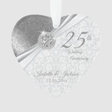 Classy Damask - 25Th Silver Wedding Anniversary Ornament