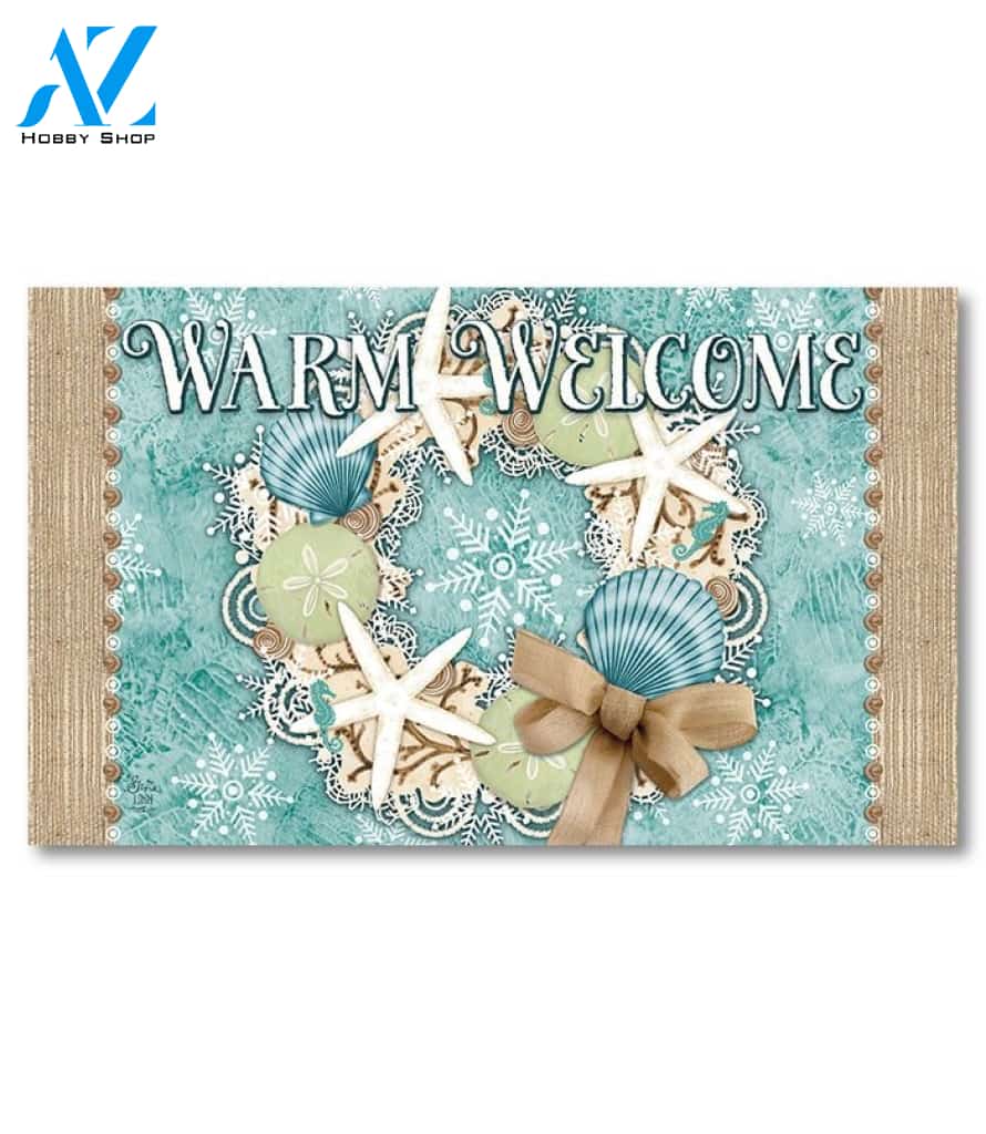 Coastal Christmas Wreath Doormat - 18" x 30"