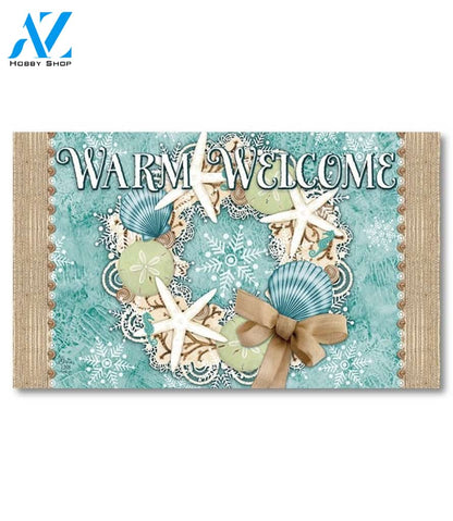 Coastal Christmas Wreath Doormat - 18" x 30"