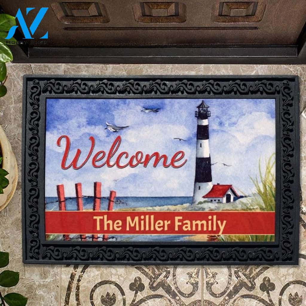 Coastal Summer Lighthouse Personalized Doormat - 18" x 30"