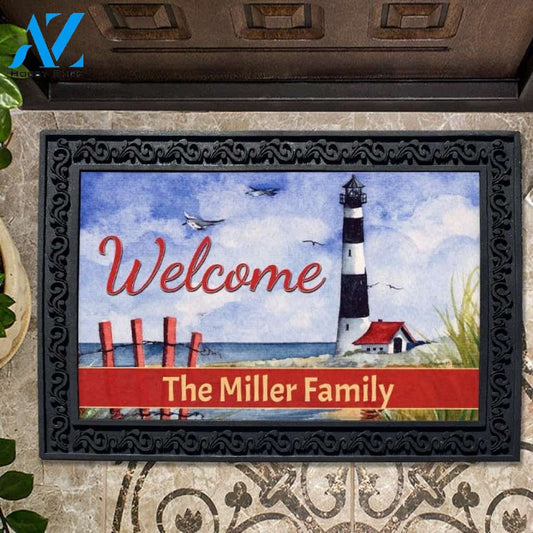 Coastal Summer Lighthouse Personalized Doormat - 18" x 30"