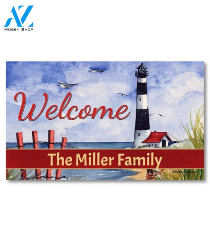 Coastal Summer Lighthouse Personalized Doormat - 18" x 30"
