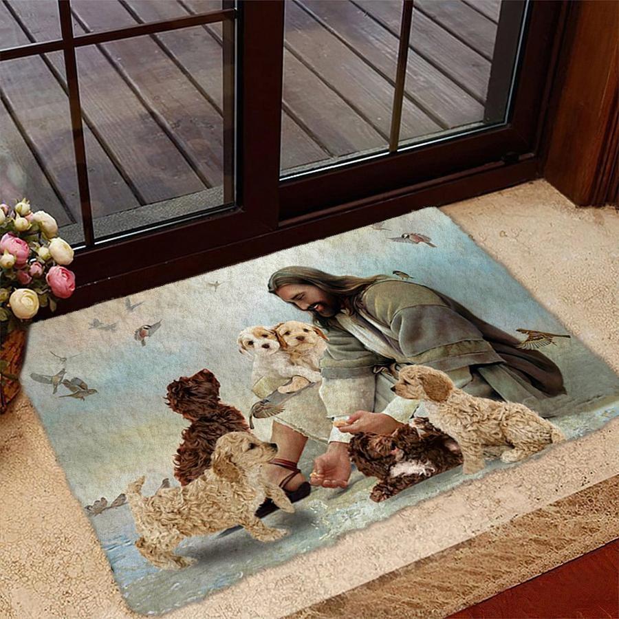 Jesus Surrounded By Cockapoos Doormat
