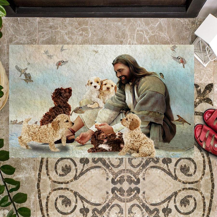 Jesus Surrounded By Cockapoos Doormat
