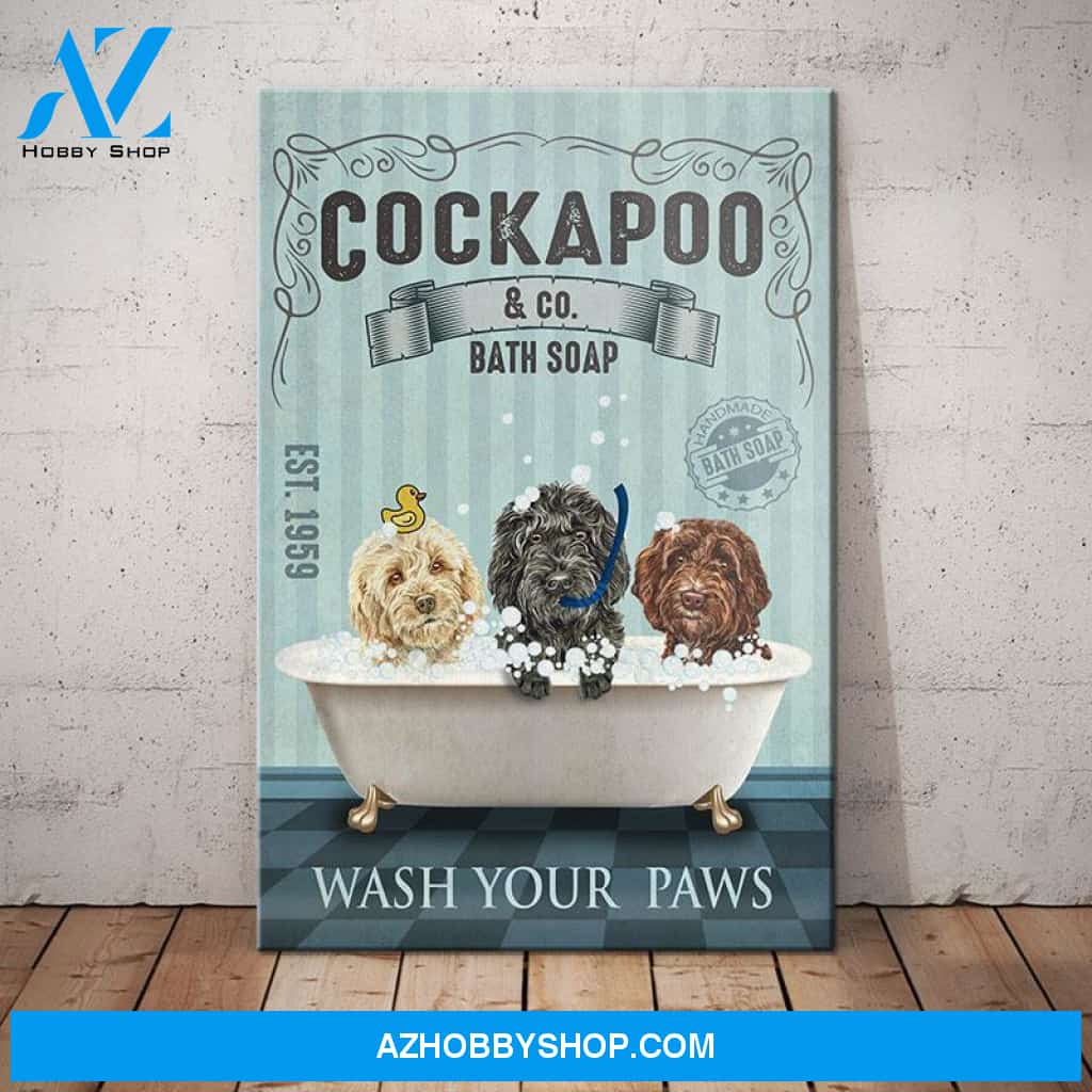 Cockapoo Dog Bath Soap Canvas Wall Art, Wall Decor Visual Art