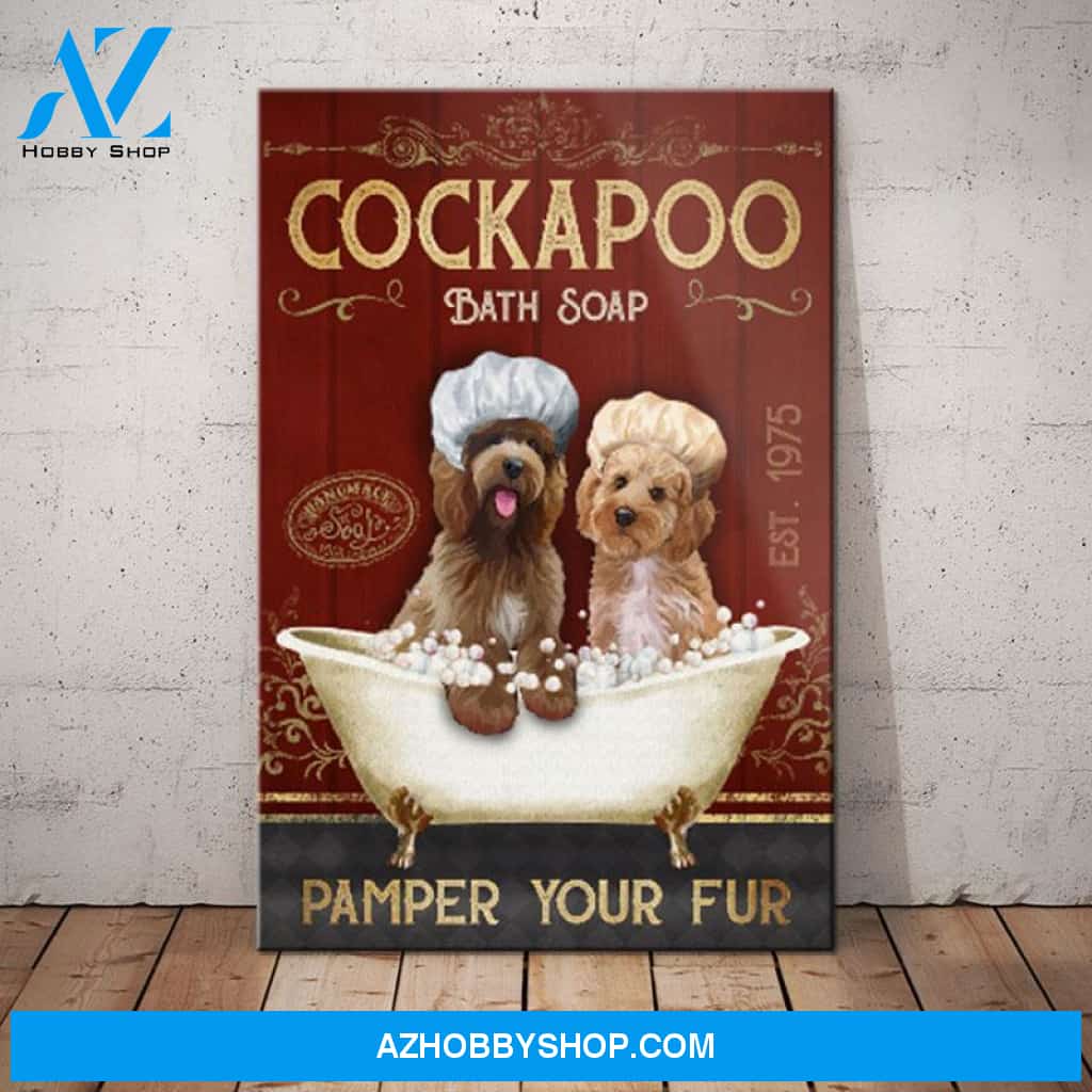 Cockapoo Dog Bath Soap Canvas Wall Art, Wall Decor Visual Art
