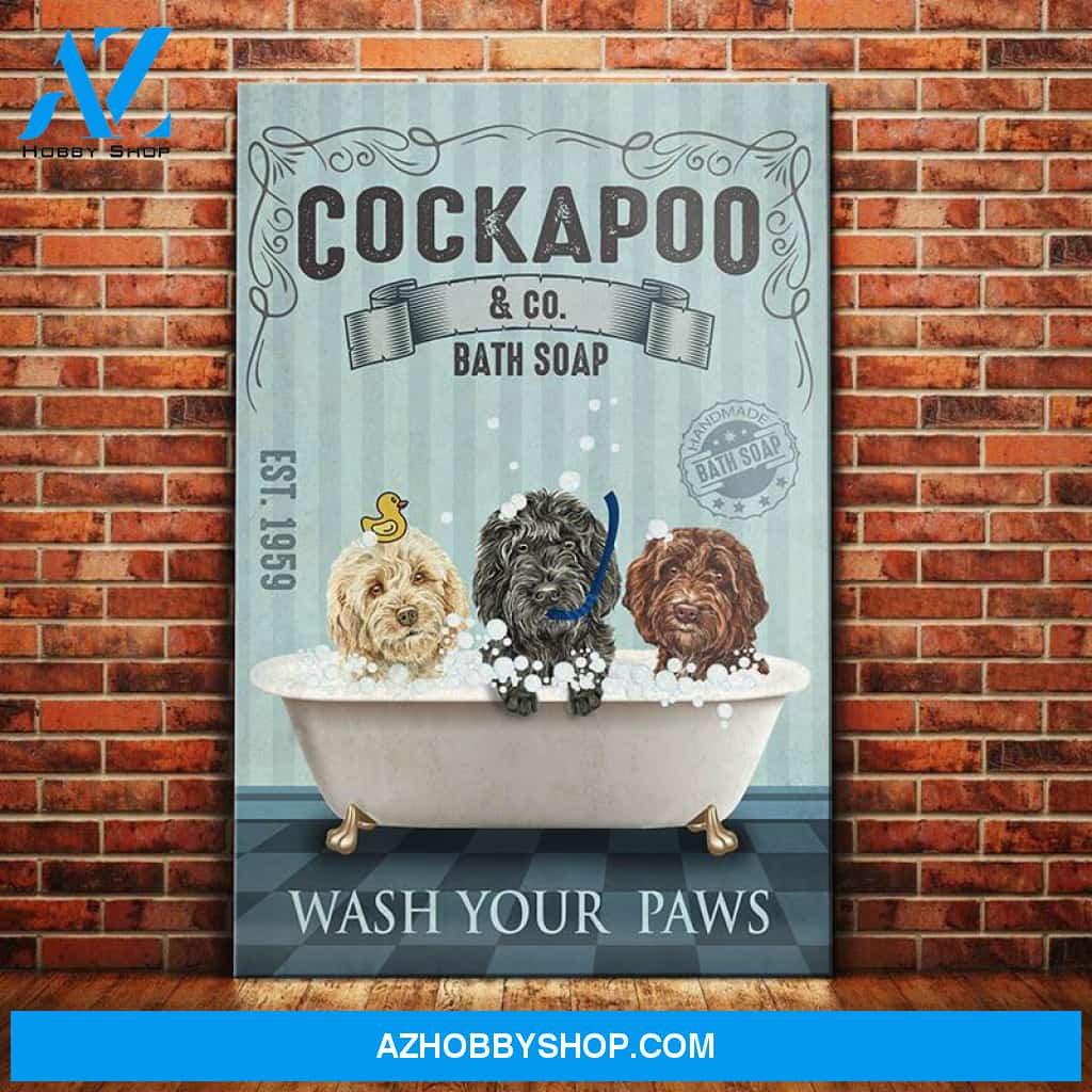 Cockapoo Dog Bath Soap Canvas Wall Art, Wall Decor Visual Art