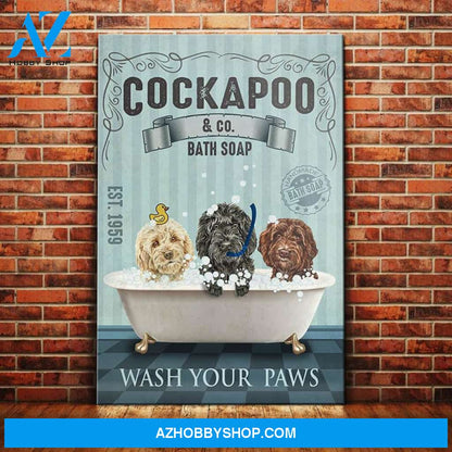 Cockapoo Dog Bath Soap Canvas Wall Art, Wall Decor Visual Art