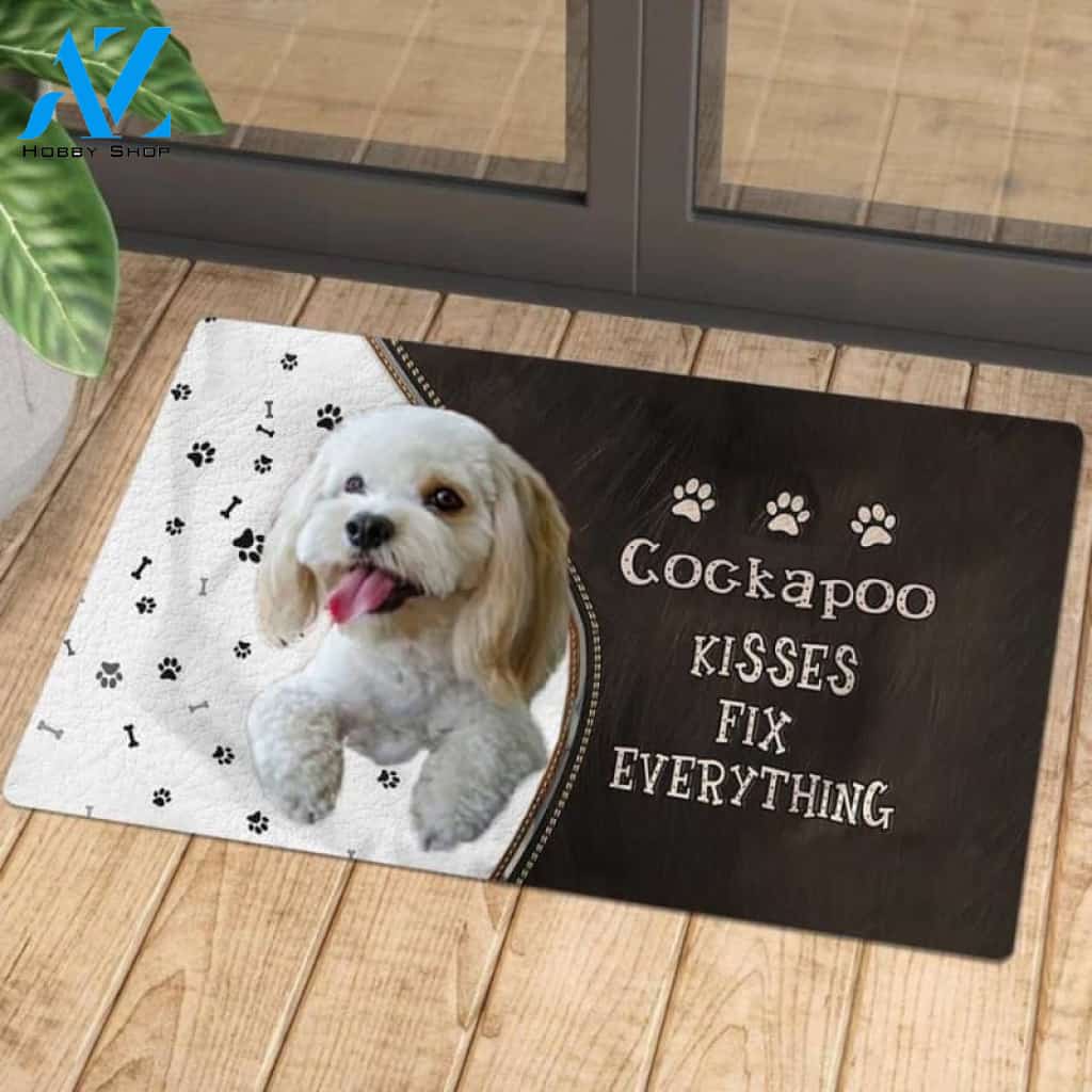 Cockapoo Doormat, Kisses Fix Everything Doormat, Dog Welcome Mat, Funny Welcome Mats for Dogs Lovers