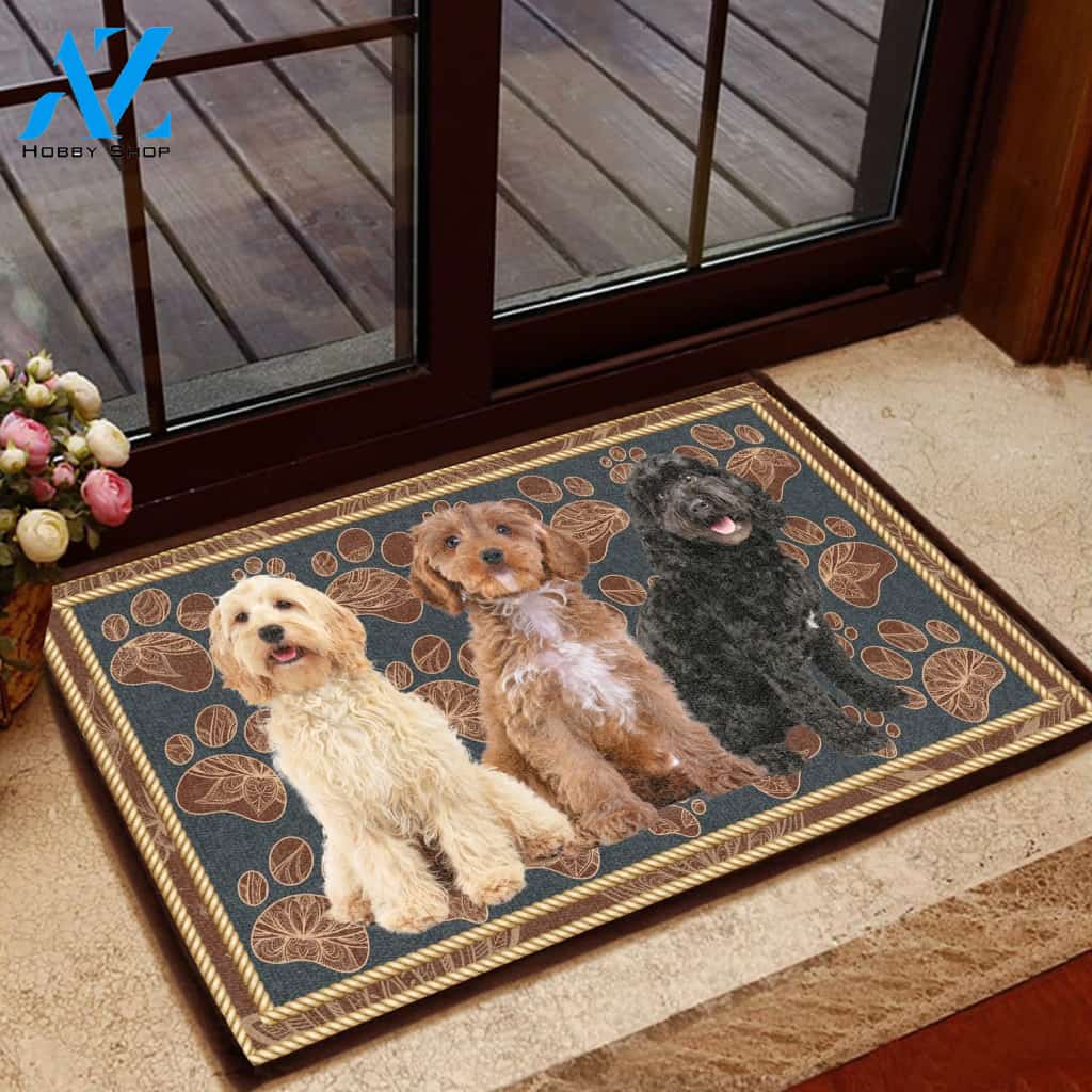 Cockapoo Flower Paw - Dog Doormat Welcome Mat House Warming Gift Home Decor Gift for Dog Lovers Funny Doormat Gift Idea