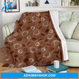 Coffee Cup And Coffe Bean Pattern Throw Sherpa Fleece Blanket