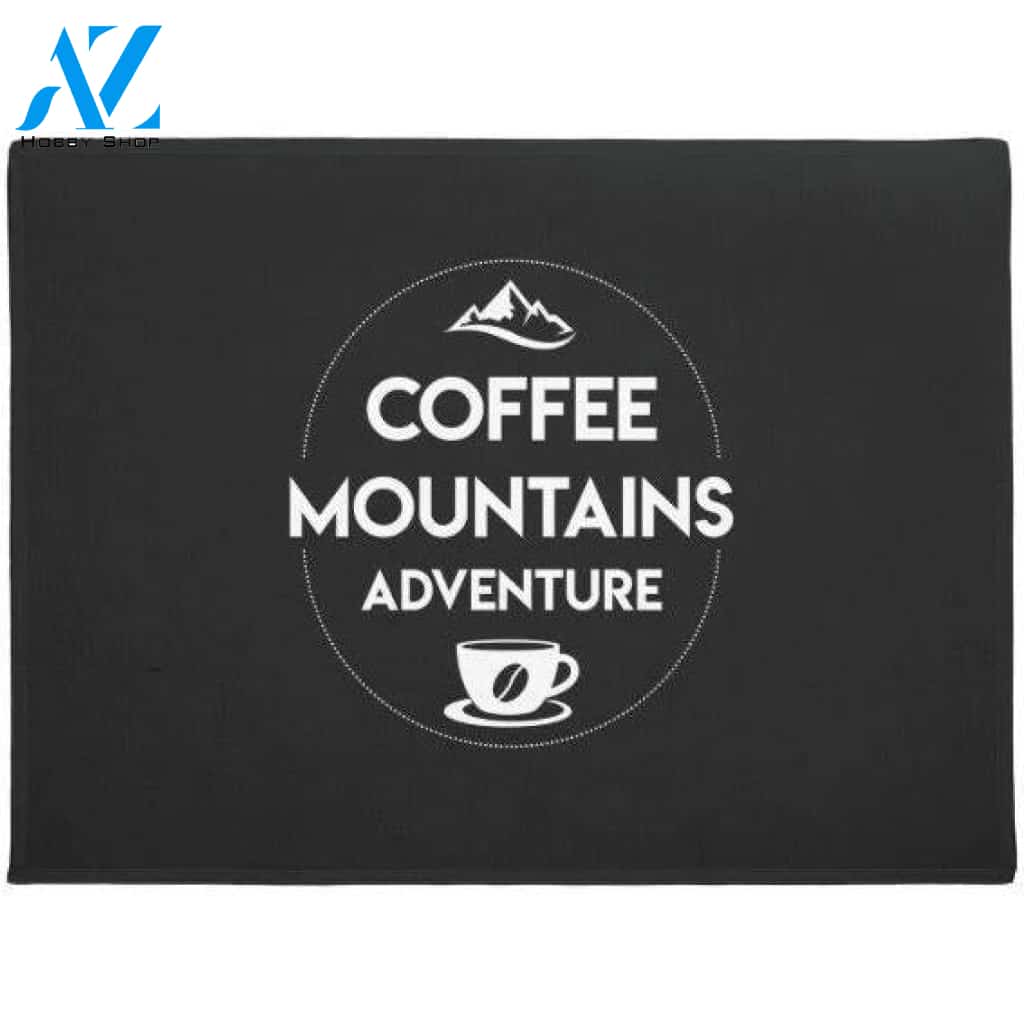 Personalized Name Family House Coffee Mountains Hiking Adventure Caffeine Indoor And Outdoor Doormat Warm House Gift Welcome Mat Gift For Friend Family