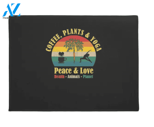 Coffee Plants & Yoga Peace & Love Health Animals Planet Doormat Welcome Mat Housewarming Gift Home Decor Funny Doormat Gift For Yoga Lovers