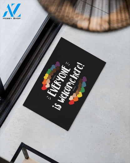 Color Hearts Everyone Is Welcome Here Indoor And Outdoor Doormat Warm House Gift Welcome Mat Funny Birthday Gift