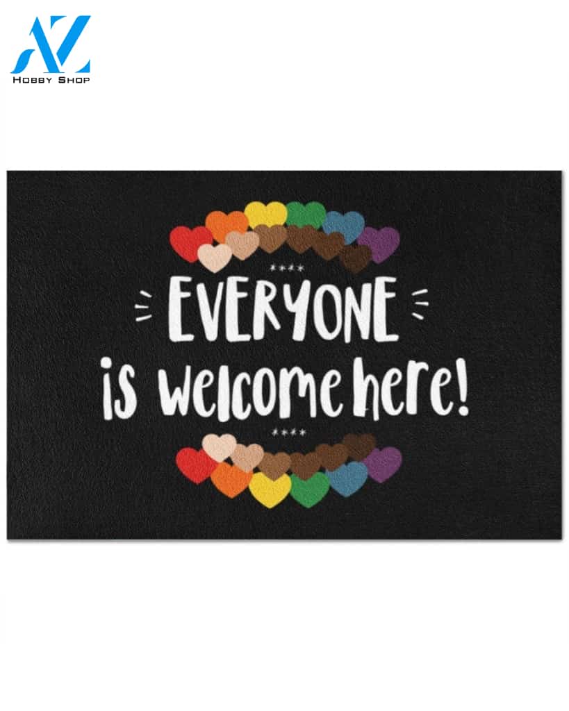 Color Hearts Everyone Is Welcome Here Indoor And Outdoor Doormat Warm House Gift Welcome Mat Funny Birthday Gift