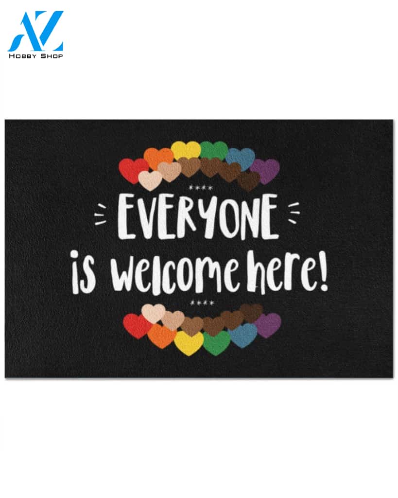 Color Hearts Everyone Is Welcome Here Indoor And Outdoor Doormat Warm House Gift Welcome Mat Funny Birthday Gift