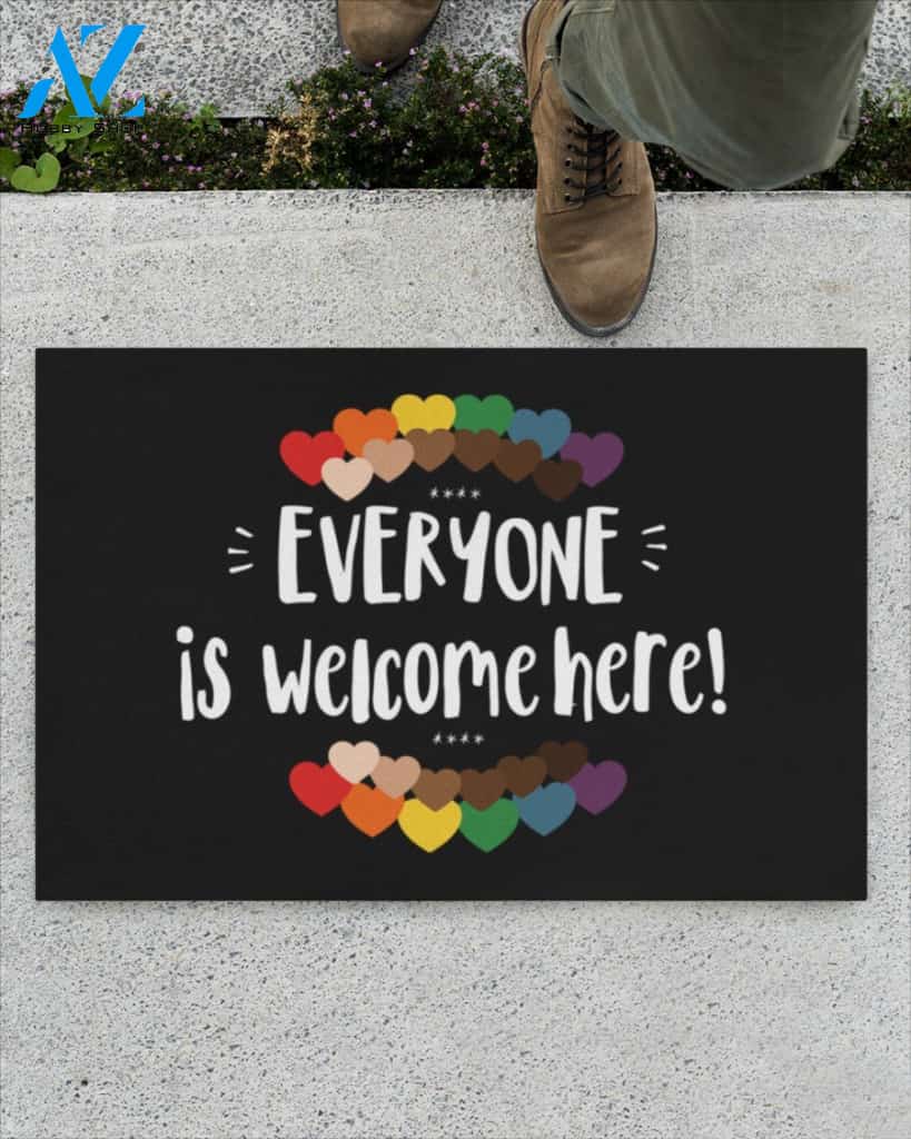 Color Hearts Everyone Is Welcome Here Indoor And Outdoor Doormat Warm House Gift Welcome Mat Funny Birthday Gift