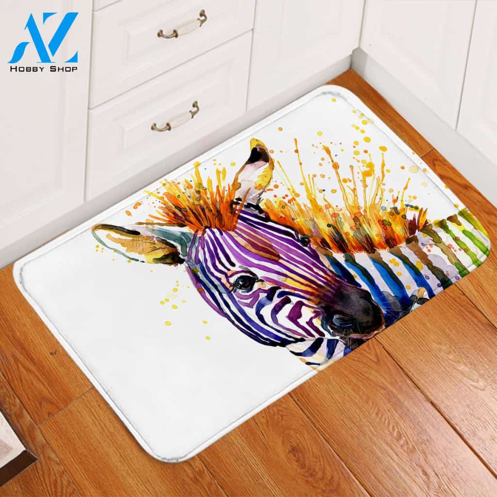Color Splashed Zebra Door Mat