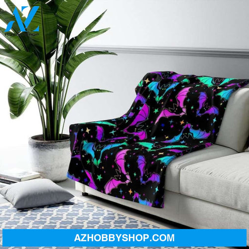 Colorful Bat Fleece Blanket Bat And Star Gift For Family Birthday Friend Halloween Gift Home Decor Bedding Couch Sofa Soft and Comfy Cozy