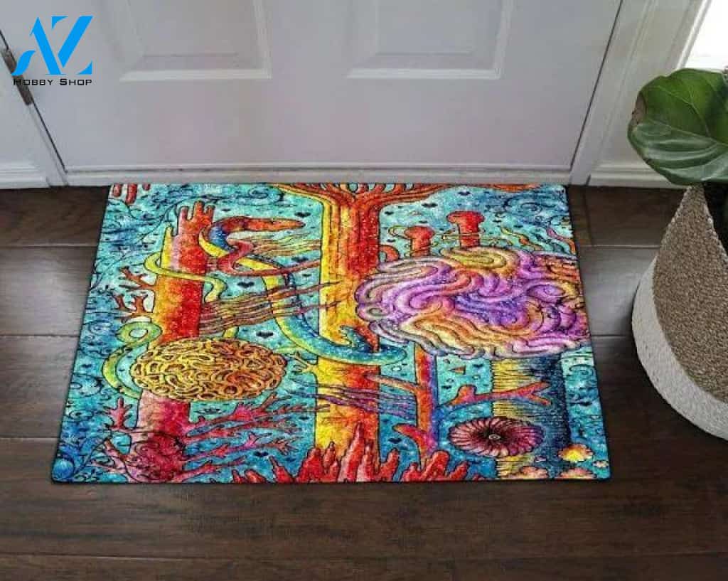 Colorful Brain & Snake Doormat Welcome Mat House Warming Gift Home Decor Funny Doormat Gift Idea