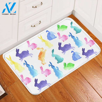 Colorful Bunnies White Door Mat