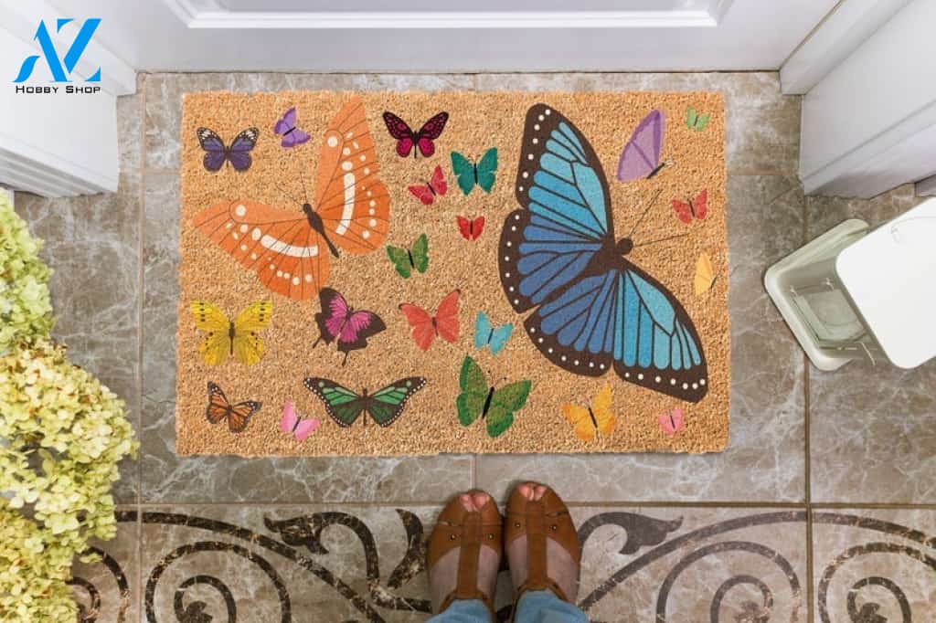 Colorful Butterflies Flying Freely Printed Doormat Indoor and Outdoor Doormat Welcome Mat House Warming Gift Home Decor Funny Doormat Gift Idea