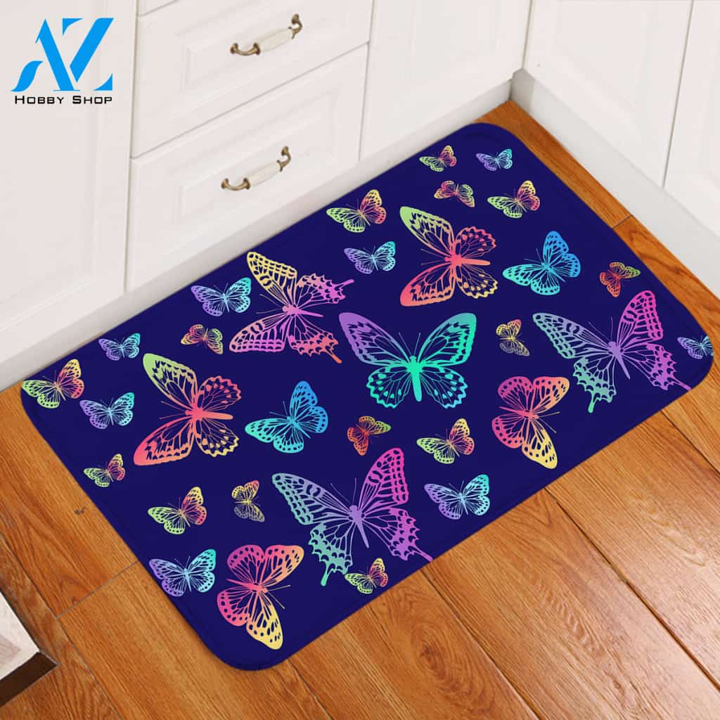 Colorful Butterflies Night Door Mat